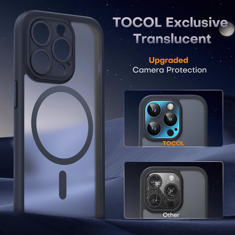 TOCOL 3 in 1 Magnetic for iPhone 15 Pro Max Case, Upgraded [Full Camera Protection], [Compatible with MagSafe] [15FT Drop Protection] Shockproof Translucent 15 ProMax Bumper 6.7, Black for iPhone 15 Pro Max 6.7" Space Black