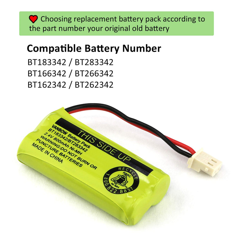 BT183342/BT283342 2.4V 800mAh Ni-MH Battery Compatible with AT&T VTech Cordless Phone Batteries BT166342/BT266342 BT162342/BT262342 CS6709 CS6609 CS6509 CS6409 EL52100 EL50003 (Pack 3) Pack 3