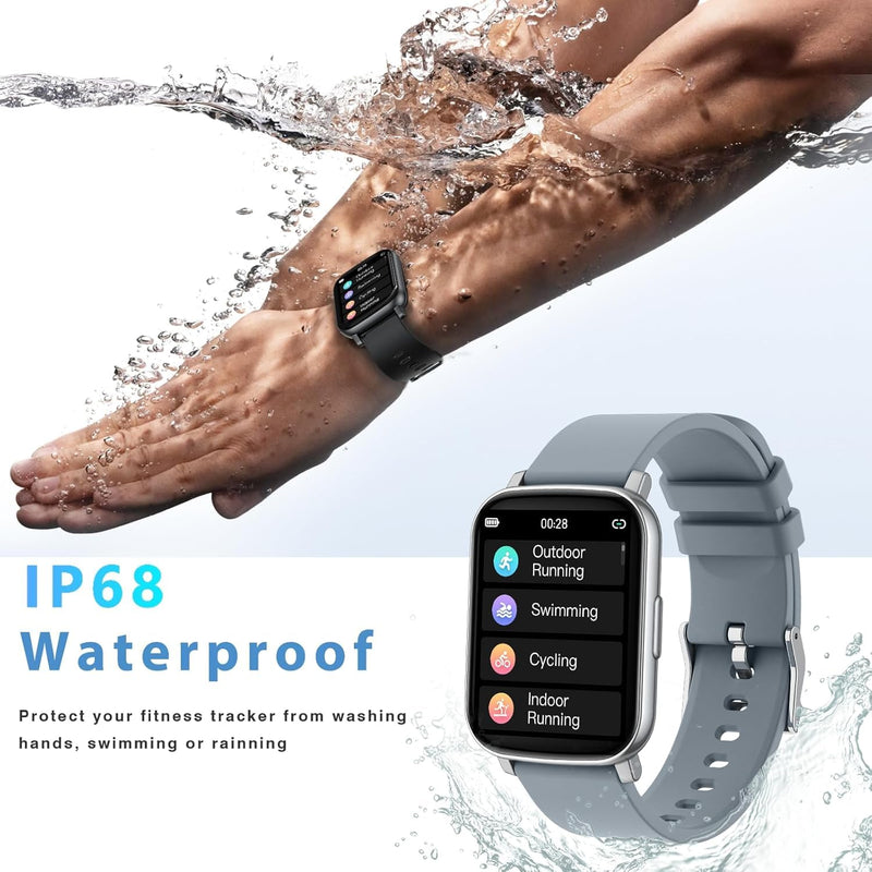 Fitness Tracker, Smart Watches for Men Women with Blood Pressure, 1.65" for Android iPhone Samsung Compatible Fitness Watch with Sports Modes Heart Rate/Blood Oxygen IP68 Smartwatch Blue