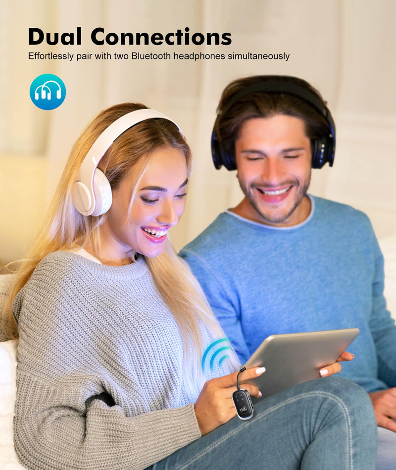 2 in 1 Bluetooth Transmitter Receiver, Wireless Bluetooth 5.3 Adapter - Dual Pairs for AirPods, All Headphones, Use with 3.5mm Aux Audio Jack on Airplane, Home/Car Stereo, Gym, iPad/Tablets