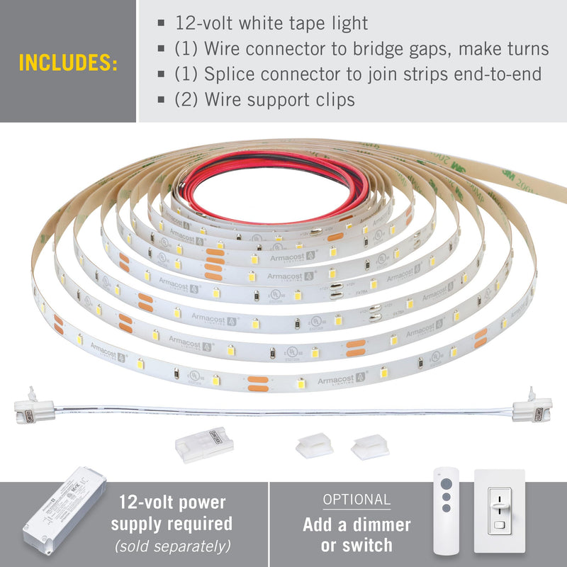 [AUSTRALIA] - Armacost Lighting RibbonFlex Pro 12V White LED Strip Lights 30 LED/m, 2700K, 8.2 ft 131210 2700K Warm White 