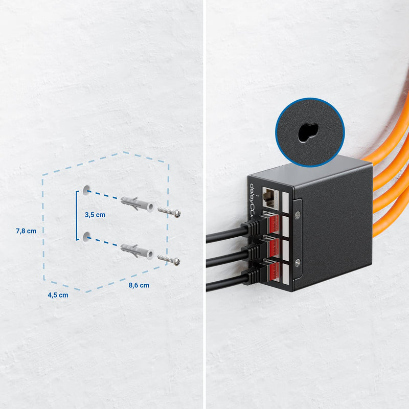 [AUSTRALIA] - deleyCON 4 Port Patch Panel Housing 1 HE for 14.9 mm x 17 mm Keystone Module with e.g. RJ45 Coaxial Connector BNC F-Connector Antenna Connector RJ-11 RCA Jack USB Toslink PS2 HDMI - Black 4 Port Gehäuse 