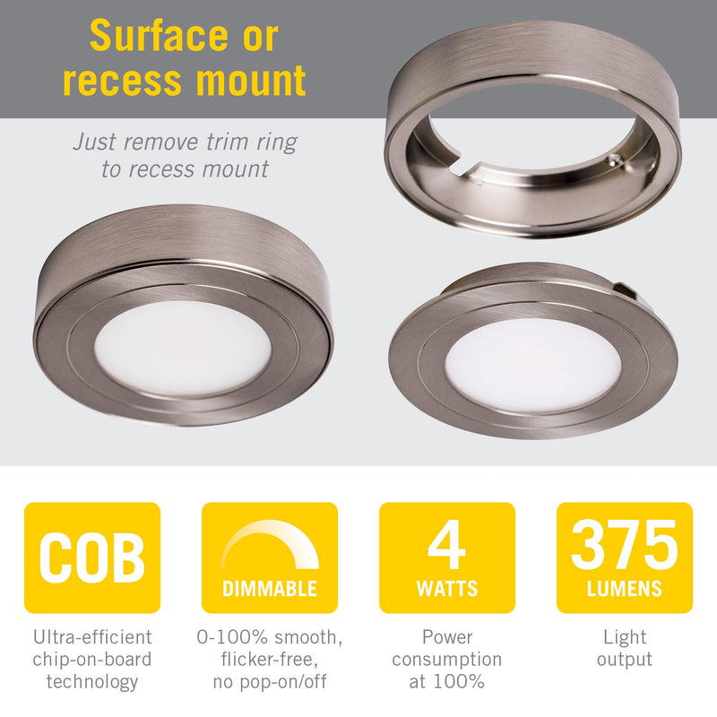 Armacost Lighting 213411 2700K Purevue Dimmable Led Puck Light, Soft White Brushed Steel Soft White (2700K)