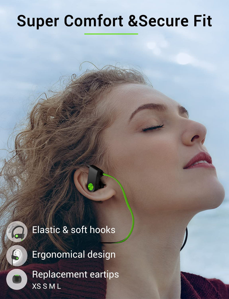 Stiive Bluetooth Headphones, 5.3 Wireless Sports Earbuds IPX7 Waterproof with Mic, Stereo Sweatproof in-Ear Earphones, Noise Cancelling Headsets for Gym Running Workout, 16 Hours Playtime - GreenBlack A,GreenBlack