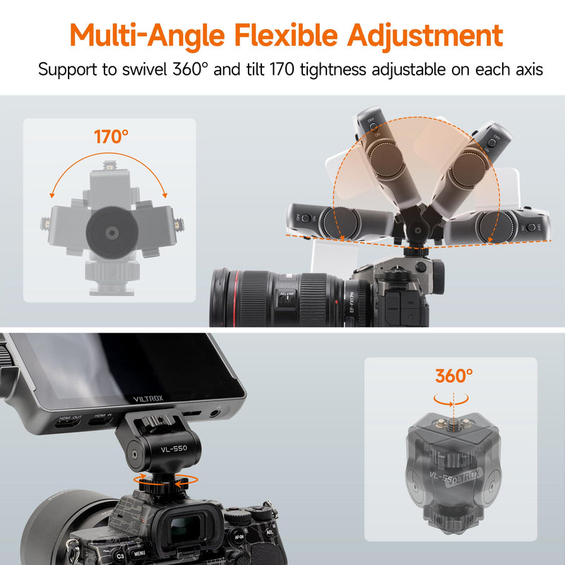 [AUSTRALIA] - Adjustable Gimbal Monitor Cold Shoe Adapter, Metal Field Monitor Mount Holder, 360 Degree Swivel and Tilt Adjustable Monitor Mount Bracket with Cold Shoe Mount, Locating Pin Design Cold Hot Adapter 