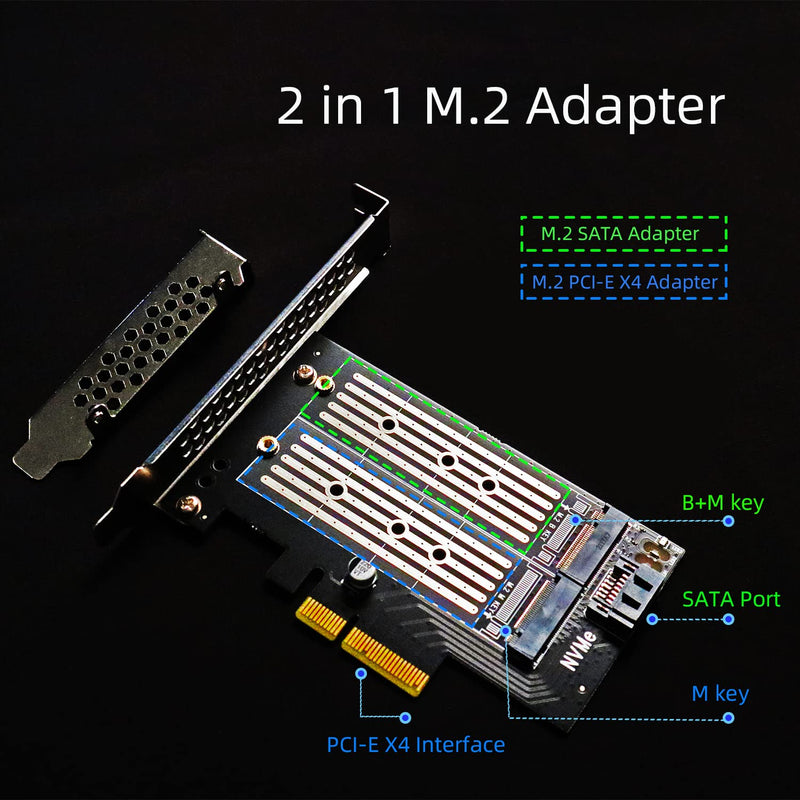 GLOTRENDS Dual M.2 X4 PCIe Adapter for One M.2 PCIe SSD and One M.2 SATA SSD, Support OS Booting from M.2 PCIe SSD or M.2 SATA SSD, Including 2 x M.2 Heatsink and Thermal Pad and M.2 Screws (PA12-HS)