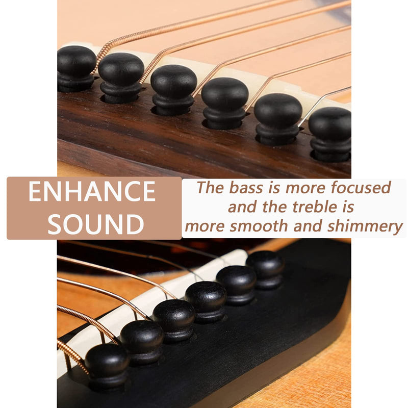 6pcs Acoustic Guitar Bridge Pins, Ebony Wood Acoustic Guitar String Pins with Guitar Pin Puller, Bridge Pins Replacement Parts for Acoustic Guitar Pure Ebony