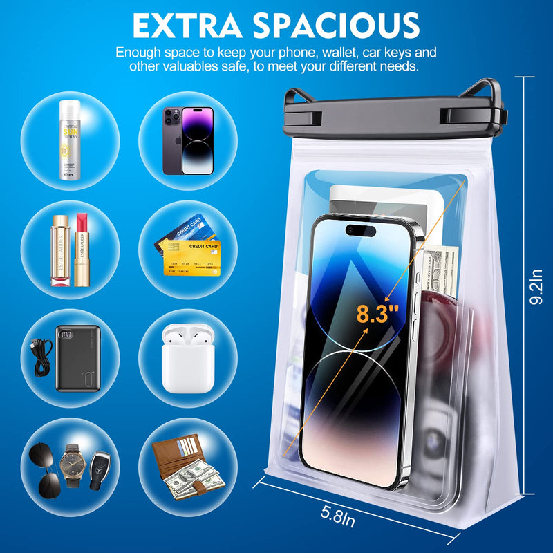Large Floating Waterproof Phone Pouch [with Sealing Strip], Cell Phone Dry Bag for iPhone 15 14 13 12 11 Pro Max Galaxy S23 S22 All Phones, Universal Float Water Proof Bag for Beach Water Park White,up to 8.3"