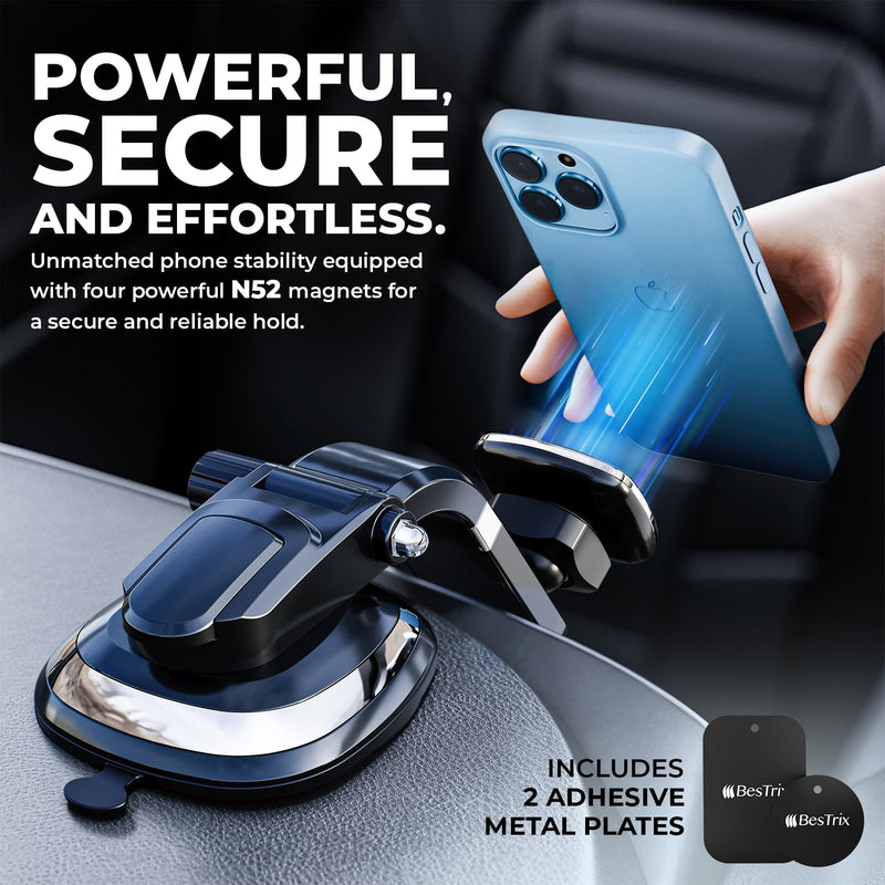 BESTRIX Phone Holder for Car, Magnetic Car Phone Mount | Dashboard Car Phone Holder Compatible with iPhone 15, 14,13,12,11Pro,Xr,XS Pro MAX Galaxy S24 23 22 21 20 Ultra Note S8 S9 S10 & All Smartphone Black