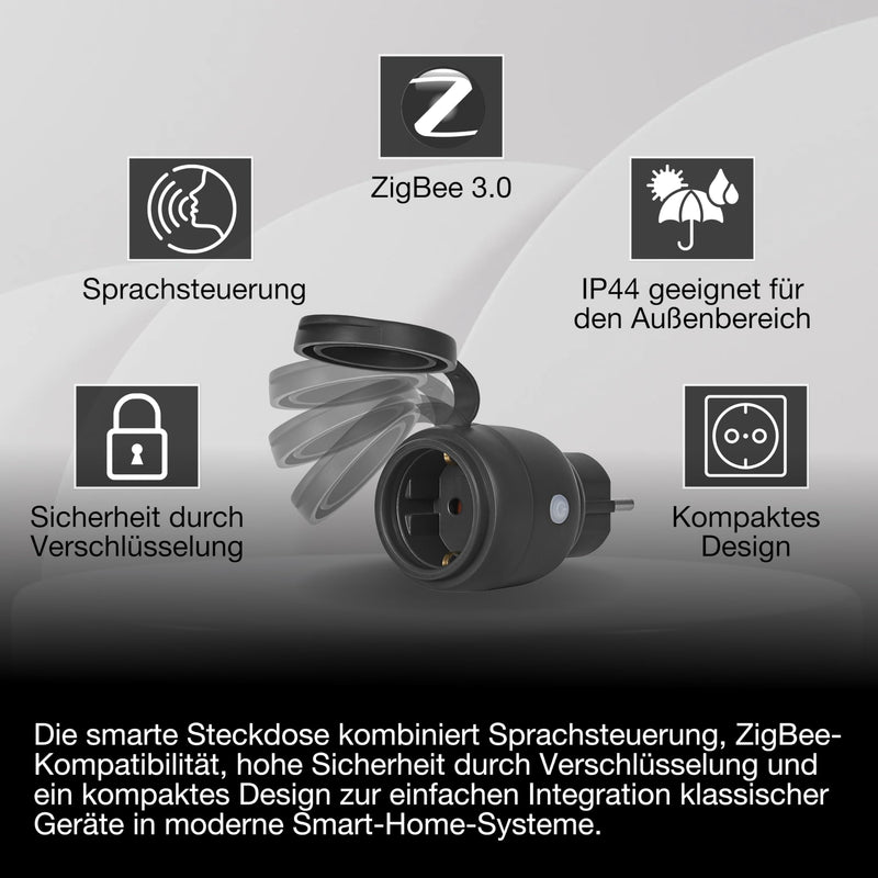 LEDVANCE SMART+ ZigBee Outdoor Plug, Compact Outdoor Socket with Energy Consumption Control, Makes Conventional Devices Smart, Controllable via Alexa, Google Home and Other Zigbee Gateways, Pack of 1 black 1er-Pack For outdoor use