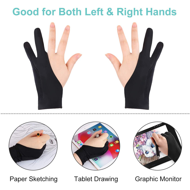 Mixoo Artists Gloves 2 Pack - Palm Rejection Gloves with Two Fingers for Paper Sketching, iPad, Graphics Drawing Tablet, Suitable for Left and Right Hand (Small) Small
