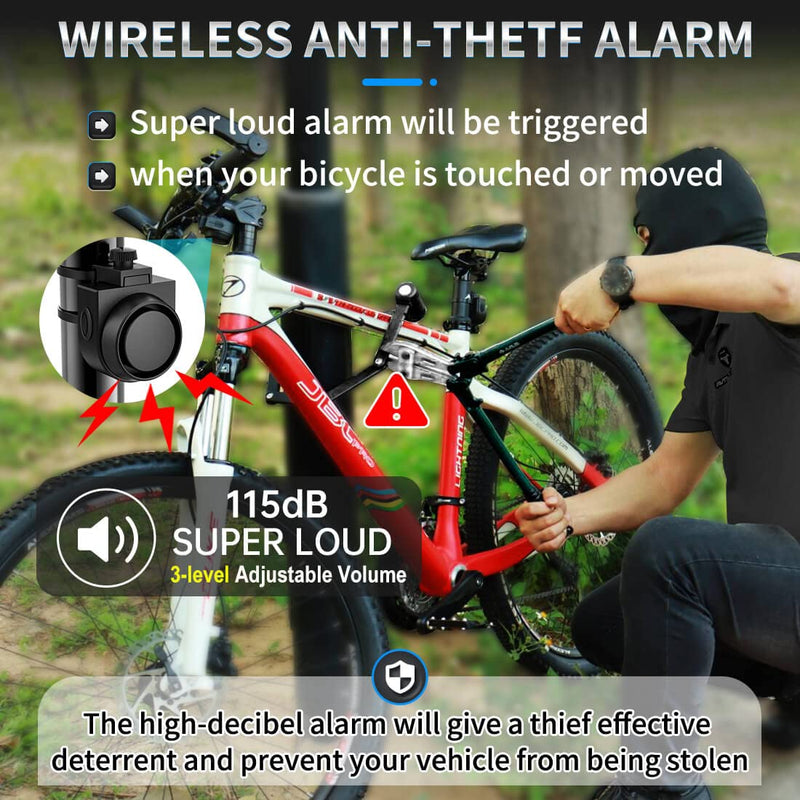 [AUSTRALIA] - Wireless Remote Bike Alarm: 115dB Super Loud Bicycle Vibration Motion Sensor Siren Anti Theft Security System Motorcycle Alarm Waterproof USB-C Rechargeable Multipurpose Vehicle Alert Device 