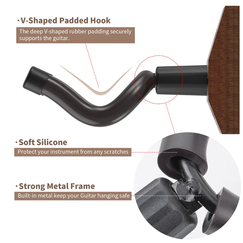 Guitar Wall Mount, Solid Wood Guitar Wall Hangers, Ukulele Holder V-Shaped Hook Mandolin Banjo Bass Stand for Home & Studio (2Pack) 2Pack