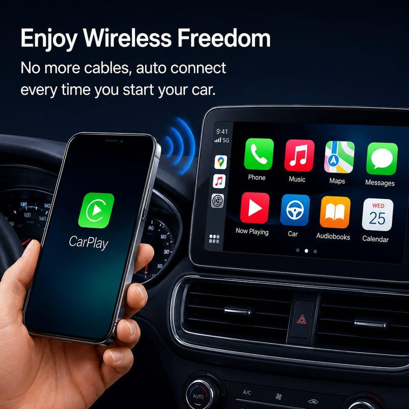 2-in-1 Mini Wireless CarPlay & Android Auto Adapter | Plug & Play, Converts Wired to Wireless, Fast Auto-Connect, Compact Design, USB/USB-C Port