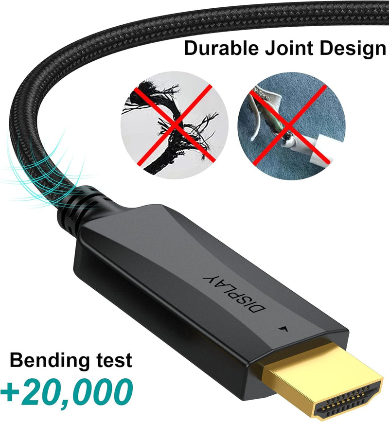 4K DisplayPort to HDMI Cable 10FT 5-Pack, DP to HDMI Display HDTV Cord | Unidirectional 4K (3840 * 2160) Durable & Flexible for TV, Computer, Monitor, Projector and More-Cotton Braided 10 Feet Black