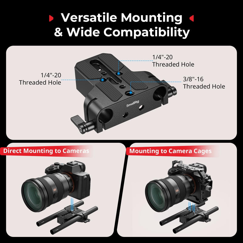 SMALLRIG Camera Base Plate Kit with 15mm LWS Rod Rail Clamp, Carbon Fiber 15mm Rods (8'' / 20cm), for Sony A6500 A6600 A6300, for Canon R5 R6, for Sony A7SIII / A7III, Both for Cameras & Cages - 5609 Base Plate+15mm Rods