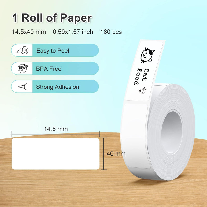 [AUSTRALIA] - Nelko Genuine P21 Label Maker Tape, 14x40mm (0.55"x1.57"), Standard Laminated Thermal Label Tape Replacement, for Home Office, 180 Labels/Roll, White 0.55"x1.57"(14mmx40mm)-1 Roll 