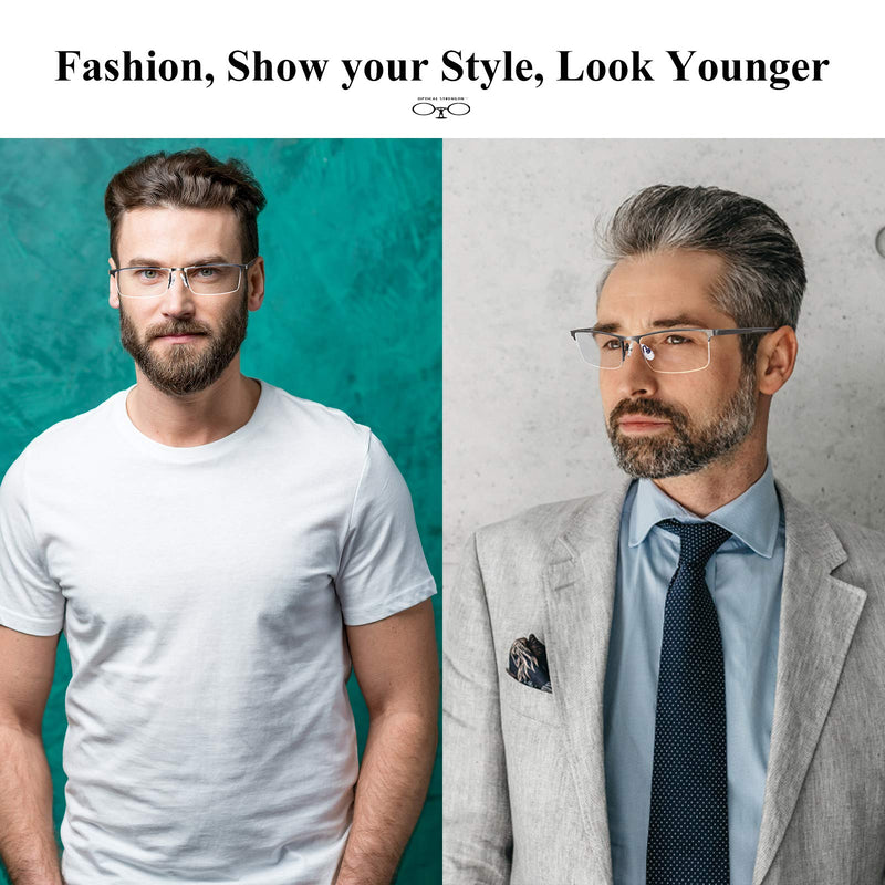 Reading Glasses for Men, 1.5 Blue Light Blocking Reading Glasses Metal Readers 3 Pack(gun/Black/Brown) 1.5 x