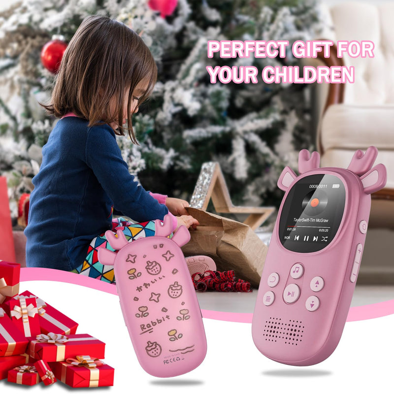 [AUSTRALIA] - 64GB MP3 Players for Kids, Cute Reindeer Portable Music Bluetooth Kid MP3 Player, Child MP3 Player with Bluetooth 5.3,Speaker, FM Radio, Alarm Clock, Voice Recorder, Stopwatch (Support up to 128GB) 64GB Pink 