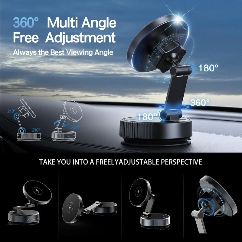 for MagSafe Car Mount Charger, Magnetic Wireless Car Charger | 15W Fast Charging, 120LBS Ultra Suction Cup, 2800gf Magnet, 360° Adjustable Vacuum Magnetic Phone Holder for iPhone & Android
