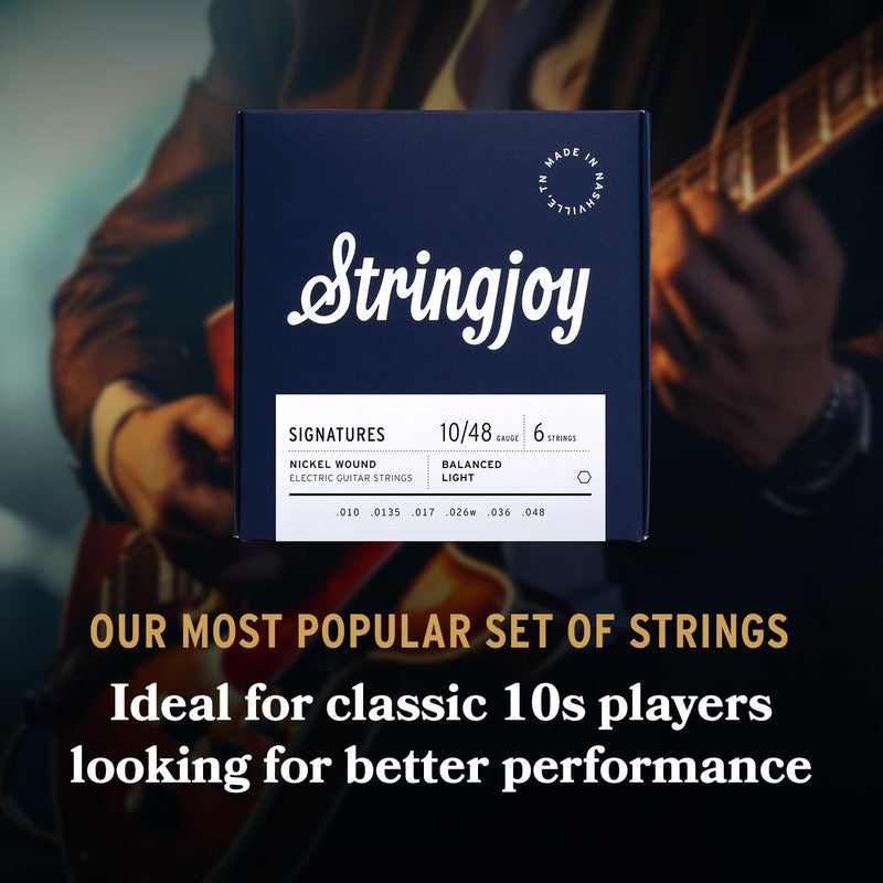 [AUSTRALIA] - Stringjoy Balanced Light Gauge Signatures Nickel Electric Guitar Strings 10-48, BAL10, Exceptional Playability and Tone, Electric 6 String Set, 2-Pack 10-48 Balanced Light 