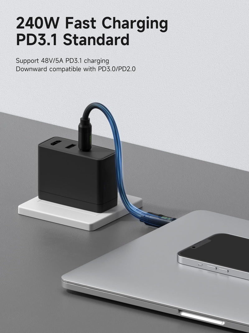 Hagibis USB 4 Cable, LED Display USB C 240W Fast Charging Cable with 8K@60Hz 40Gbps Data Transfer Thunderbolt 4/3 Video Cord for iPhone 17 16 15 Pro Max, iPad, MacBook Pro Air (Pack of 2) 3.3FT (Pack of 2) Silicone Black