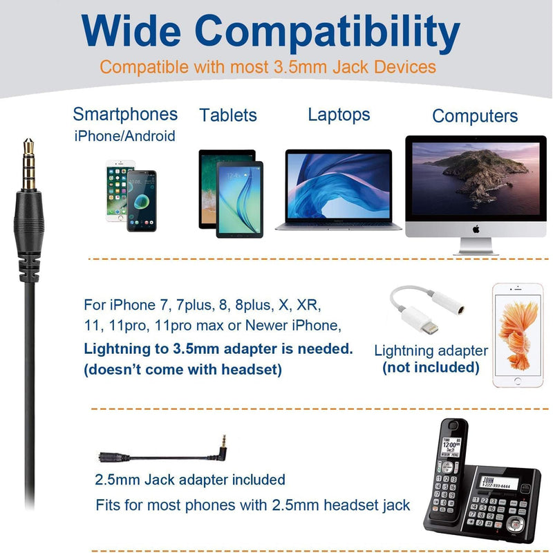 [AUSTRALIA] - Wantek Phone Headset Wired Computer Headset with Microphone – Noise Cancelling 3.5mm/2.5mm Headphones for PC, Laptop, Mac, iPhone, Samsung – Compatible with Zoom, Teams, Call Center, Home Office 602 