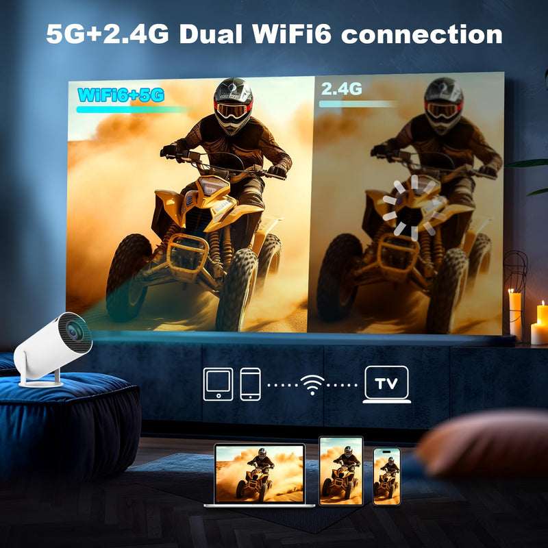 [AUSTRALIA] - Mini Projector, Support 4K 1080P Portable Projector with Dual Band WIFI 6, Bluetooth 5.2, 180° Rotatable, Auto Keystone Correction,35"-130" Screen Video Projector(L) L 