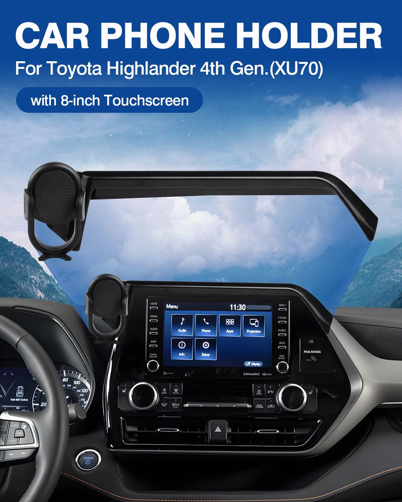 Autorder Custom Fit for Car Phone Holder 2020-2025 Toyota Highlander Accessories Phone Mount 8" Screen Cell Phone Automobile Cradles Hands-Free 360 Degree Rotation Toyota Highlander 2020-2025 with 8In 2020+Toyota Highlander 8-inch