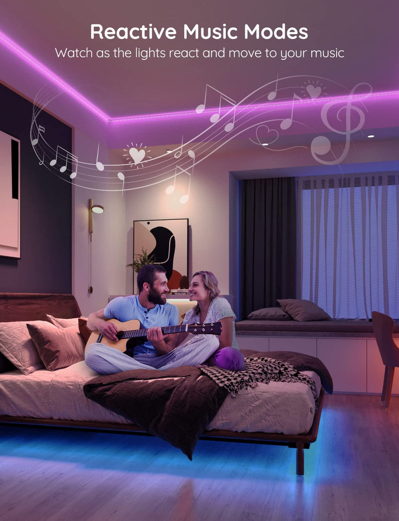 Govee Smart WiFi LED Strip Lights, 50ft RGB Led Strip Lighting Work with Alexa and Google Assistant, Color Changing Light Strip, Music Sync, LED Lights for Bedroom, Party, Easy to Install