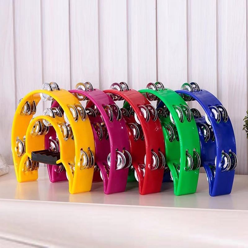 [AUSTRALIA] - Half Moon Musical Tambourine Double Row Metal Jingles Hand Held Percussion Drum Multicolor for KTV Party with Ergonomic Handle Grip (Purple) Purple 