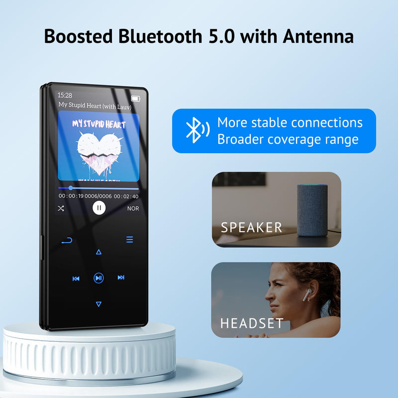 64GB MP3 Player with Boosted Bluetooth 5.0, Music Player Features HD Speaker, 2.4" Screen, Touch Buttons, Expandable SD Card Slot, Supports FM Radio, Voice Recording, E-Book, and More