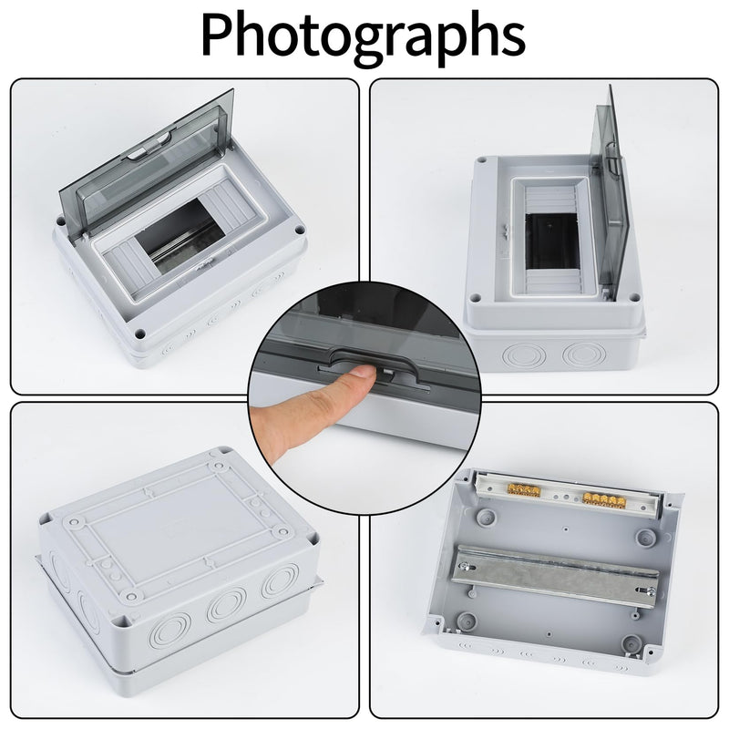 Surface Mount Fuse Box Distribution Box Surface Mount Small Distribution Box IP65 1 Row 8 Modules Wet Room Surface Mounted Distributor with Clamp for Outdoor Garden Farm Shop 8 Wege