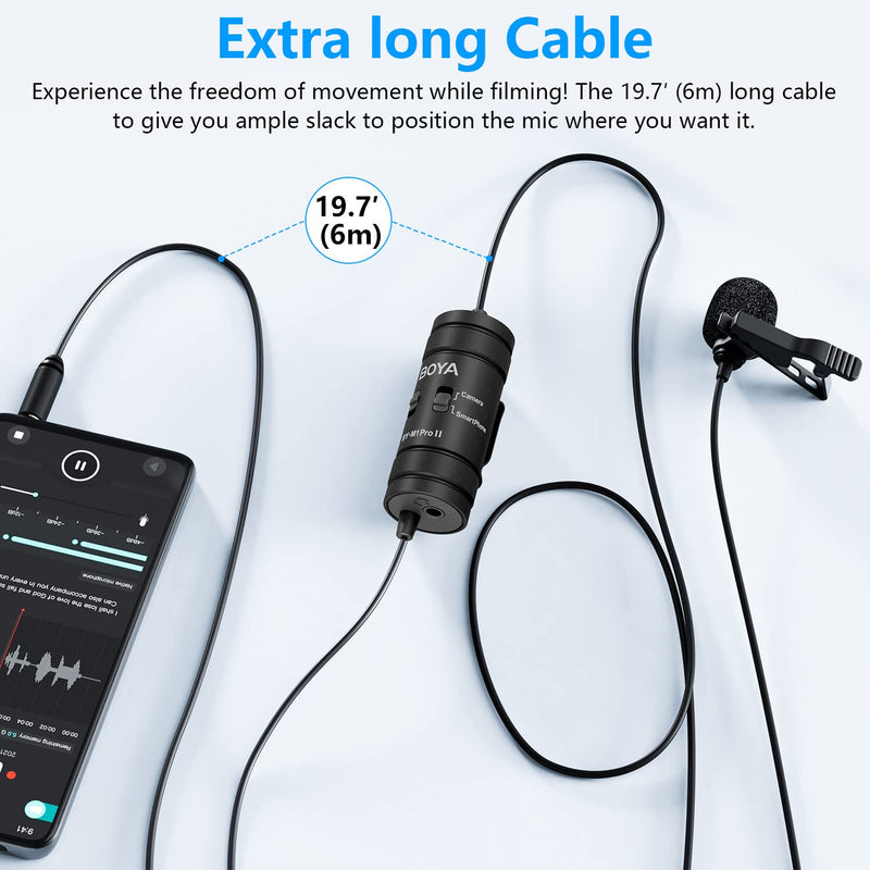 [AUSTRALIA] - BOYA Lavalier Lapel Microphone - No Battery, by-M1 Pro ll Omnidirectional Condenser Mic for iPhone Camera Android PC Windows - for YouTube, Interview, Video Recording 19.6ft 