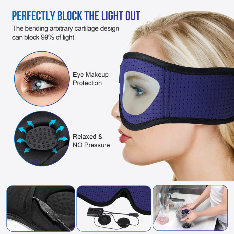 MUSICOZY 3D Sleep Headphones Bluetooth 5.4 Breathable Sleep Eye Mask | Cooling Fabric Lining with Blackout Design for Side Sleeper, HD Stereo Sound, 14 Hours Playtime for Sleep, Travel, Relaxation Dark Blue