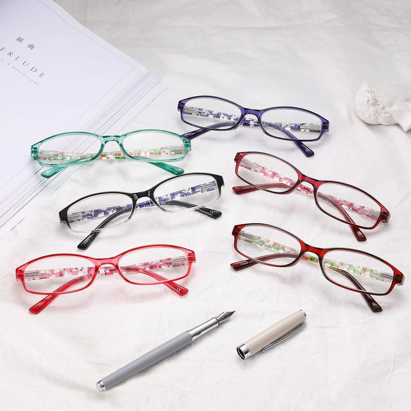 IVNUOYI 6 Pack Reading Glasses Blue Light Blocking,Fashion Ladies Spring Hinge Readers with Pattern Print,Anti Glare UV Eyeglasses for Women 2.5 6 Pack Mix Color 2.5 x