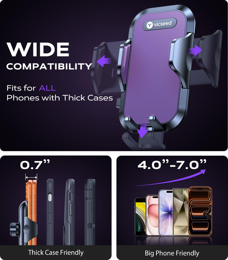 VICSEED Upgraded [Racing-Grade Steady] Phone Holders for Your Car, Purple | [86LBs Ultra-Powerful Suction] Car Phone Holder Mount Truck Stand for Dashboard Windshield Vent for iPhone Samsung All Phones