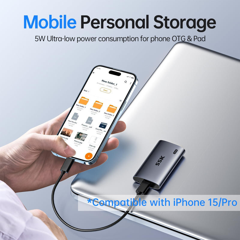 SSK Portable SSD 500GB, up to 2000MB/s External Solid State Drives, USB 3.2 Gen2X2 NVMe SSD External Hard Drive, Ultra Low Power Consumption for iPhone 15/ MacBook/Pro/OTG Phone/Laptops