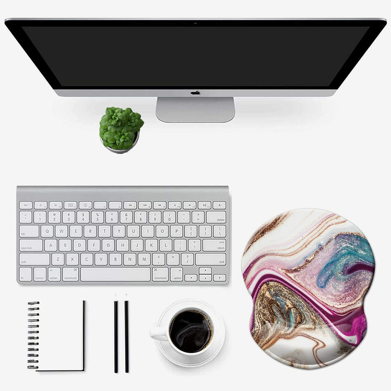 Mouse Pad with Wrist Support, Non Slip Mousepad Wrist Rest for Office, Computer, Laptop & Mac- Durable & Comfortable & Lightweight Ergonomic Support Mouse Mat (Beige Purple Marble-Wrist) Beige Purple Marble-wrist