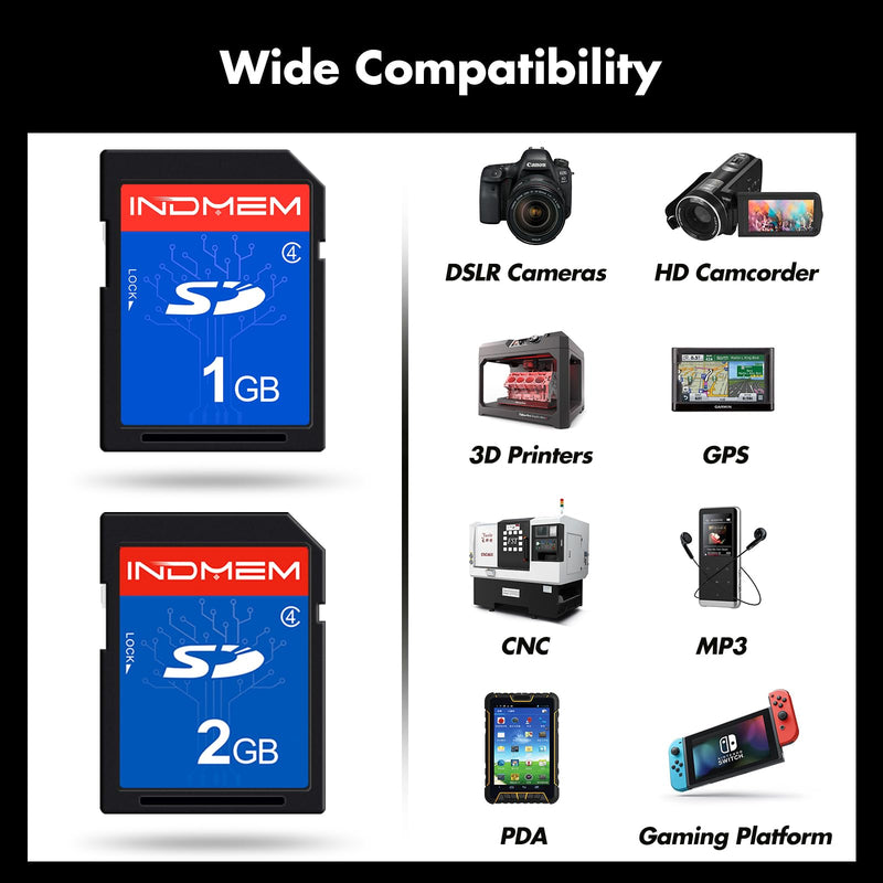 [AUSTRALIA] - INDMEM SD Card 1GB + 2GB， Class 4 Flash Memory Card 2G SLC Standard Secure Digital Cards 