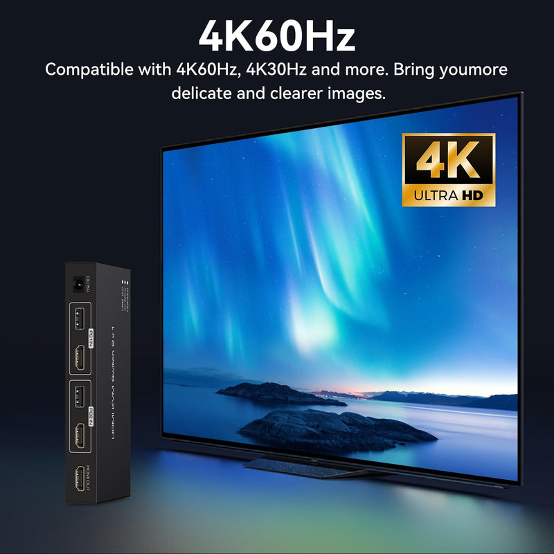 KVM Switch 1 Monitors 2 Computers HDMI KVM Switches 4K60HZ for 2 Computers Sharing Single Monitor and Keyboard Mouse Hard Drives Printer with Two USB Cables and Wired Controller SW201ABC Deep Black