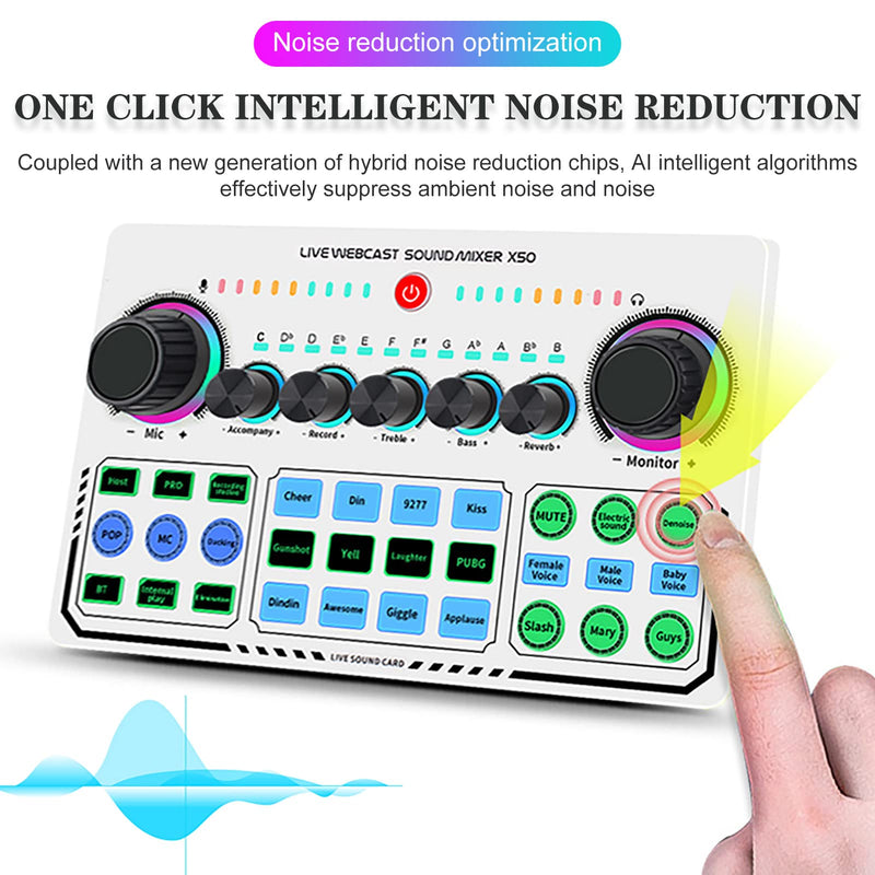 Portable Mixer,Professional Live Sound Card,Knob Design,Support for 12 Kinds of Warming Sound and a Key Mute,with Double Call Simple Port Design,Support for Two People Live at The Same Time