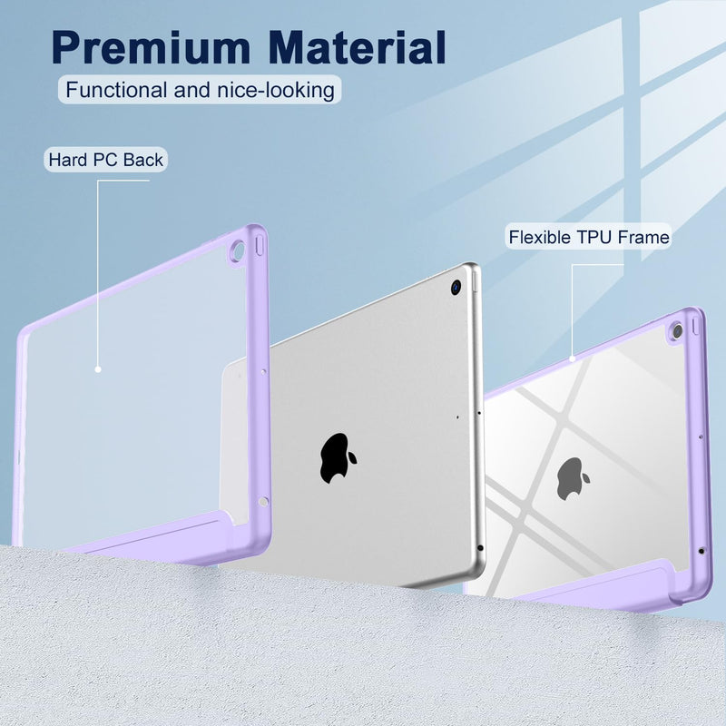 iPad 9th Generation Case 2021/iPad 8th Generation Case 2020 10.2 Inch with Pencil Holder, iPad 7th Gen 2019 Case with Clear Transparent Back, Auto Wake/Sleep Cover(Clove Purple) Clove Purple