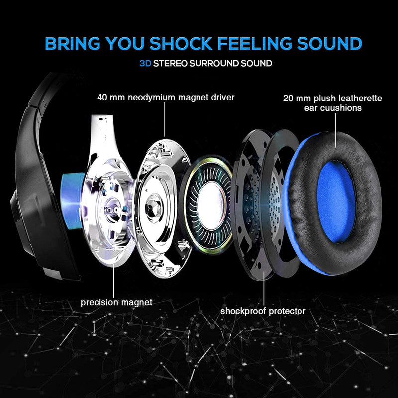 [AUSTRALIA] - BlueFire Stereo Gaming Headset with Microphone for PS5 PS4 Xbox One Switch PC Mac – Wired Over-Ear Headphones with Surround Sound, Soft Memory Foam, Noise Canceling Mic, Light, 3.5mm Jack (Blue) Blue 