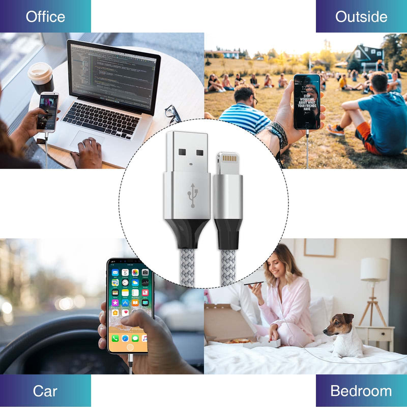 [AUSTRALIA] - Durable iPhone Charger Cord 6FT 3Pack [Apple MFi Certified] Lightning Cable Nylon Braided iPhone Cord Fast Charging iPhone Cable Compatible with iPhone 14/13/12 Pro Max/12Pro/11 Grey&White1 
