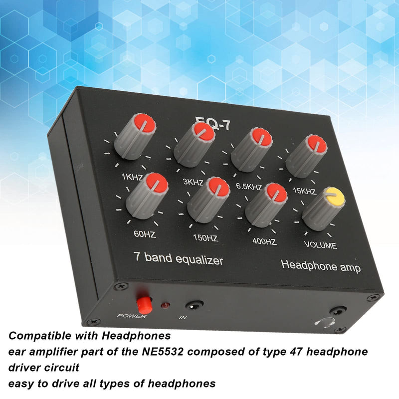 7 Band Sound Equalizer with 3.5mm Interface, Dual Channel Digital Equalizer, Aluminum Alloy Material for Car Stereo System