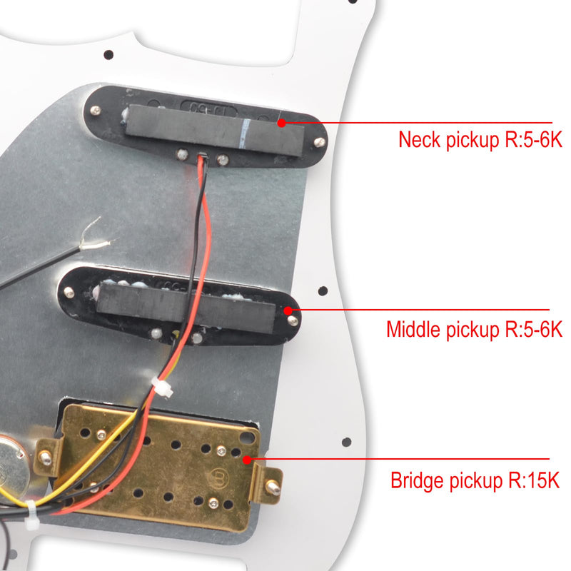 SAPHUE SSH-Coil Splitting Electric Guitar ST Style Loaded Pickguard with On/On Coil Spliting Switch Loaded Prewired Scratchplate (White) White