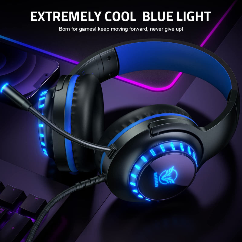 [AUSTRALIA] - Pacrate Gaming Headset for PS5/PS4/Xbox One/Nintendo Switch/PC/Mac, PS5 Headset with Microphone Xbox Headset with LED Lights, Noise Cancelling PS4 Headset for Kids Adults - Blue 