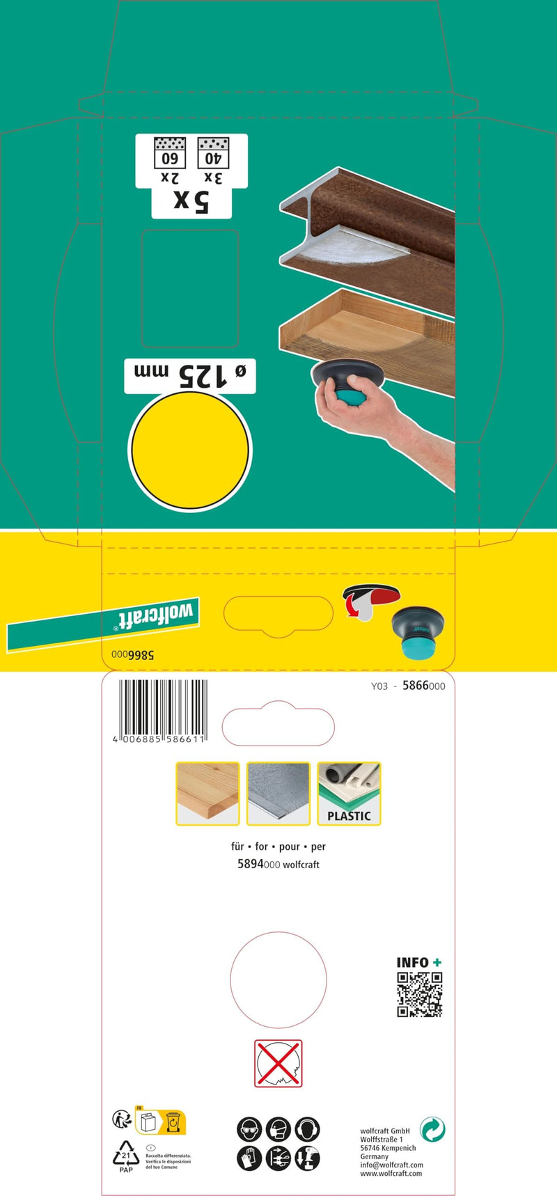 wolfcraft Easy-Fix Sanding Disc Set for Wood/Metal, grain 40/60, 5 Pcs. I 5866000 K40, 60