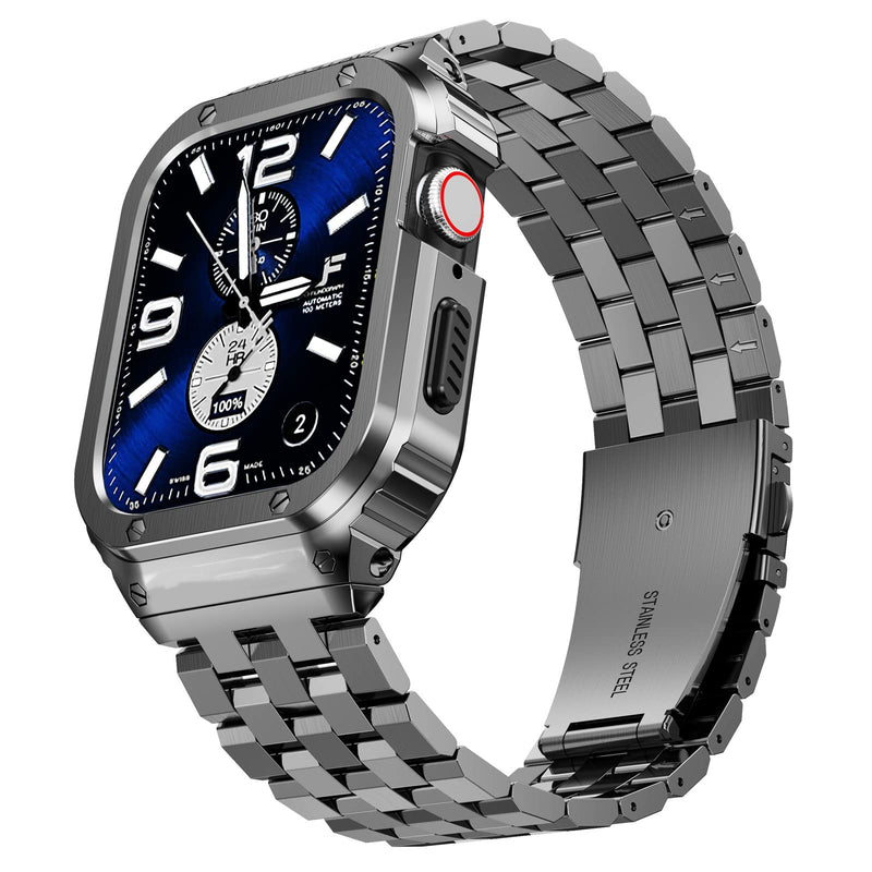 SUPLINK Rugged Case with Sport Band for 44mm Apple Watch Bands and Stainless Steel Apple Watch Band for Men Grey